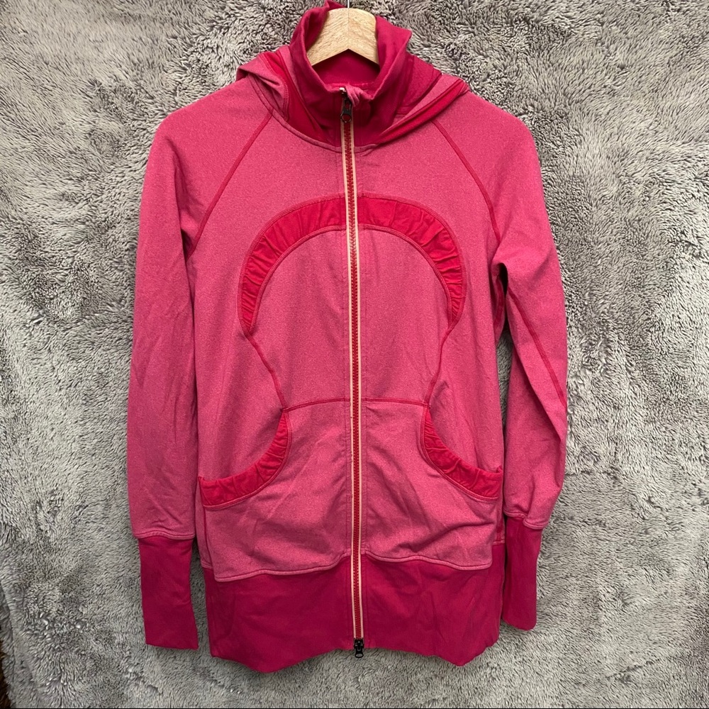 Lululemon Collar Hoodie Pink Ruffle Logo Long RARE